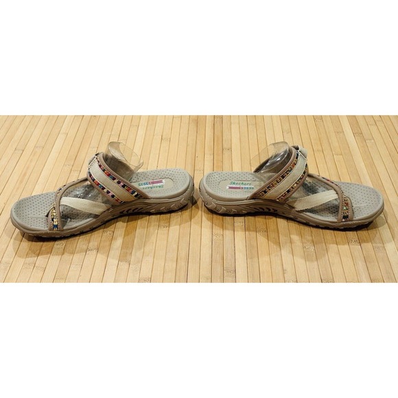 Skechers ‘Reggae Mad Swag’ Tan Sandals With Multicolored Trim Sz 10 EUC - Picture 6 of 11